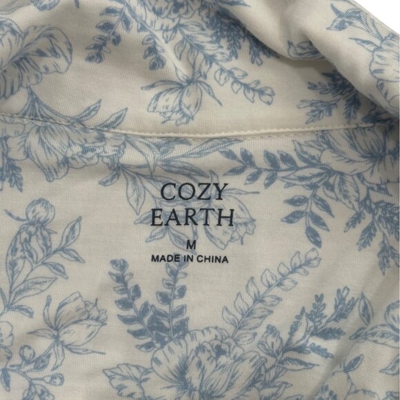 Cozy Earth Womens Pajama Top Long Sleeve Blue & White Floral Bamboo Soft Size M - Picture 4 of 7